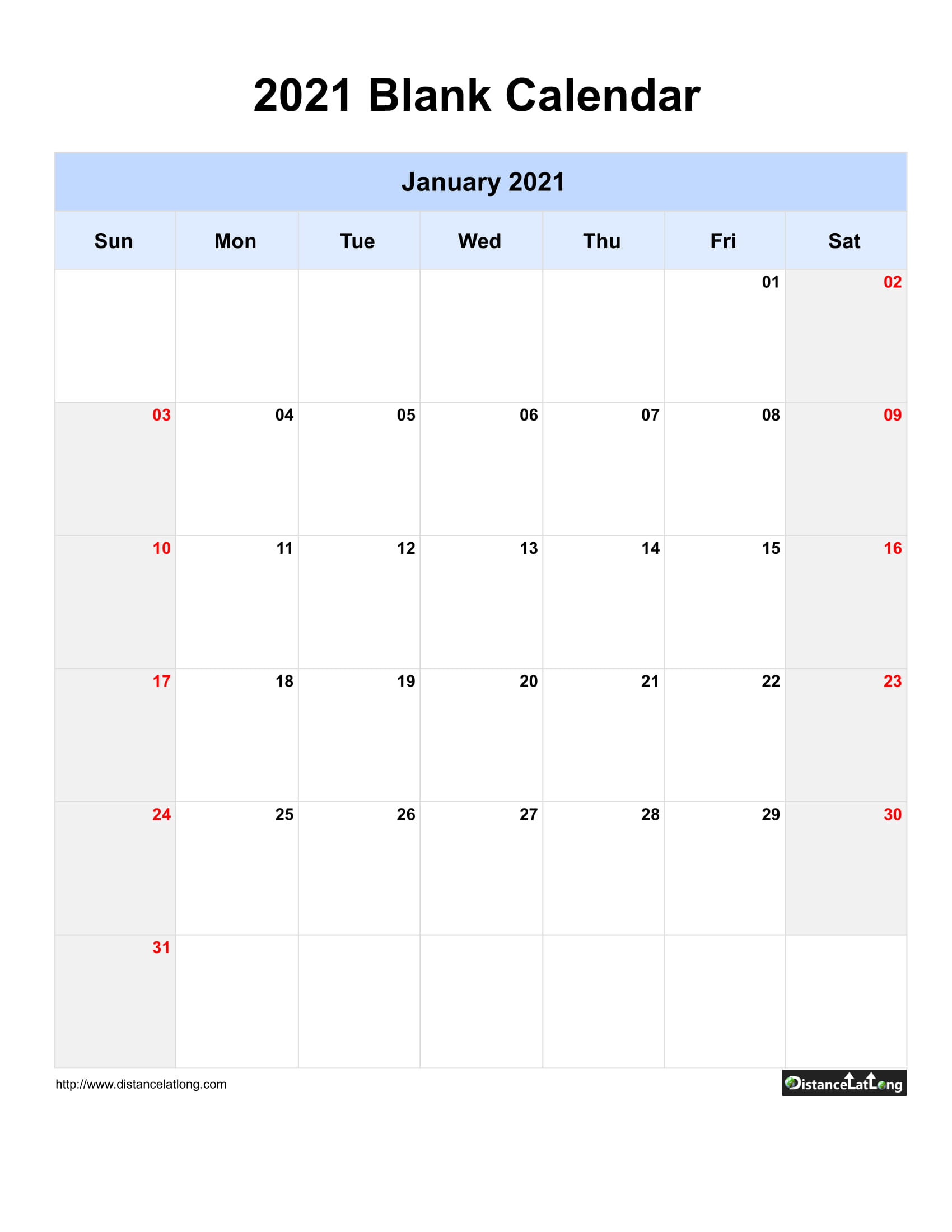 2021 Blank Calendar Blank Portrait Orientation Free Printable