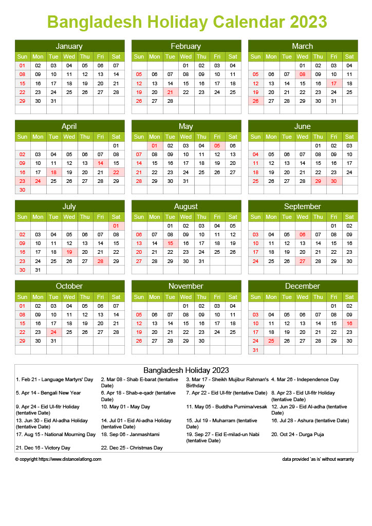 Download Free Printable 2023 Monthly Calendar With Bangladesh Holidays