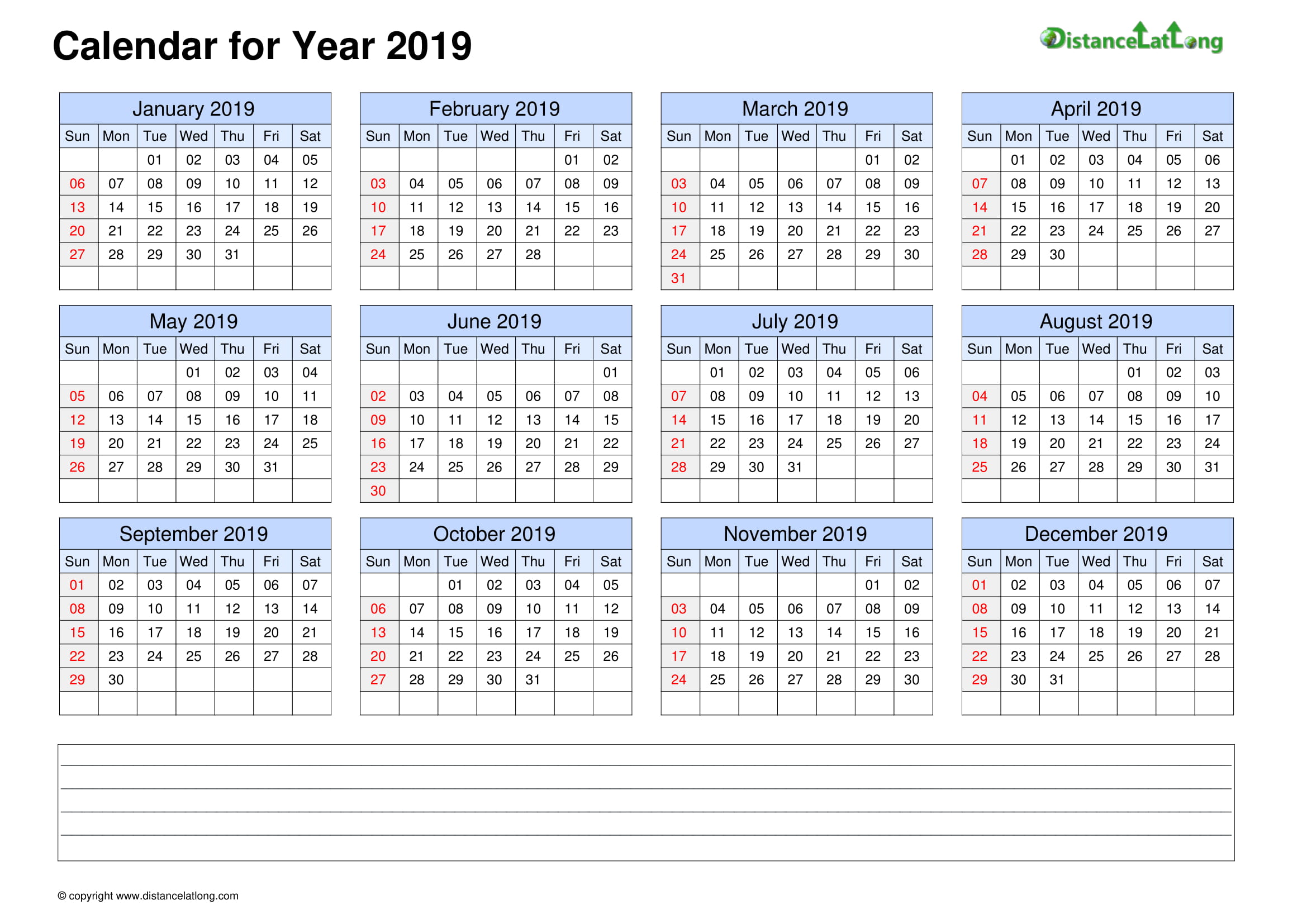 2019 Yearly Blank Calendar Yearlylandscape Orientation Free Printable Templates Free Download Distancelatlong Com