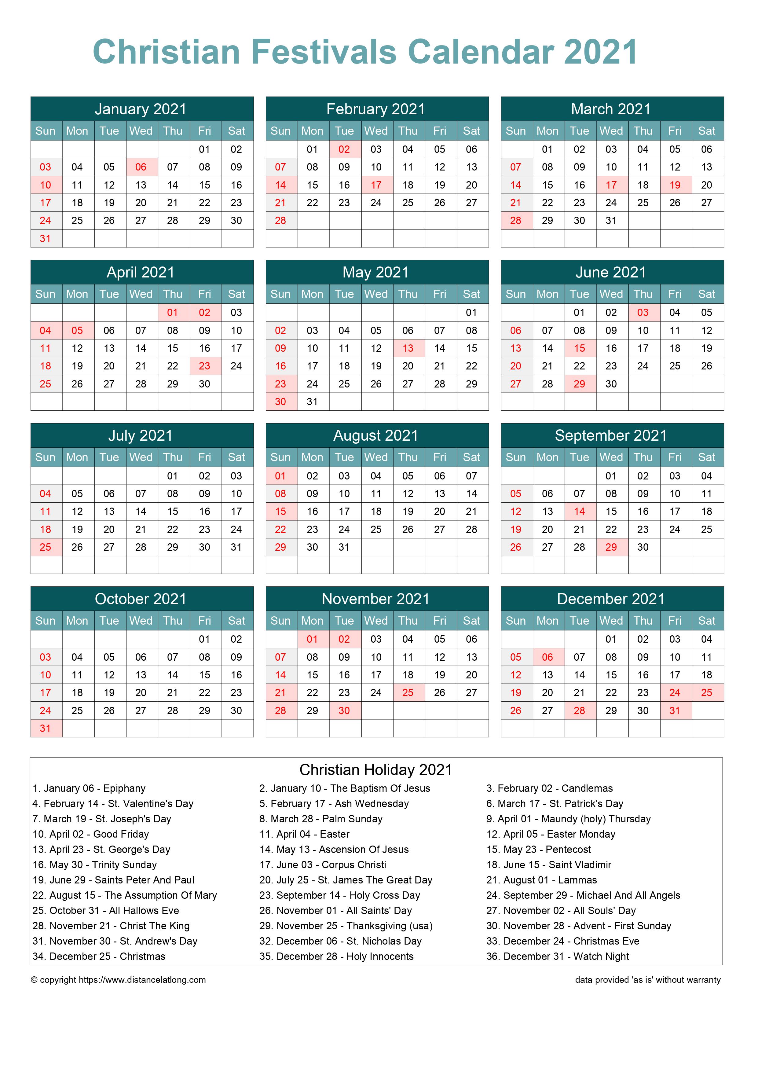 More 2021 Christian Religious Calendar Templates