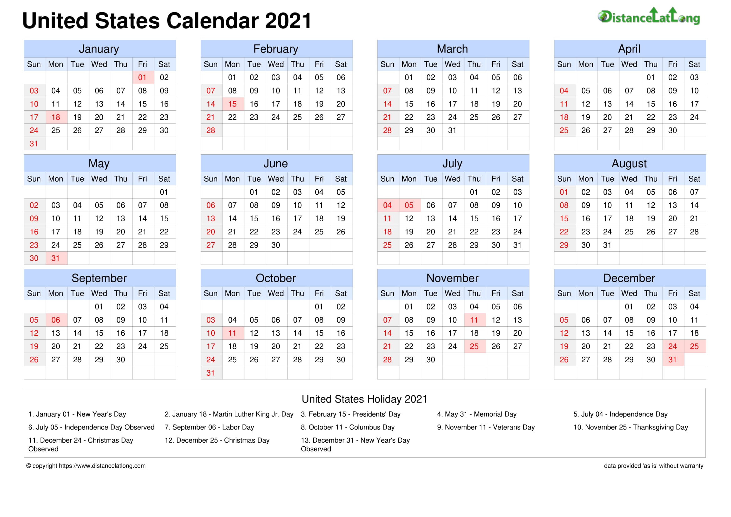 Calendar Horizontal Grid Sunday To Saturday Federal Holiday United