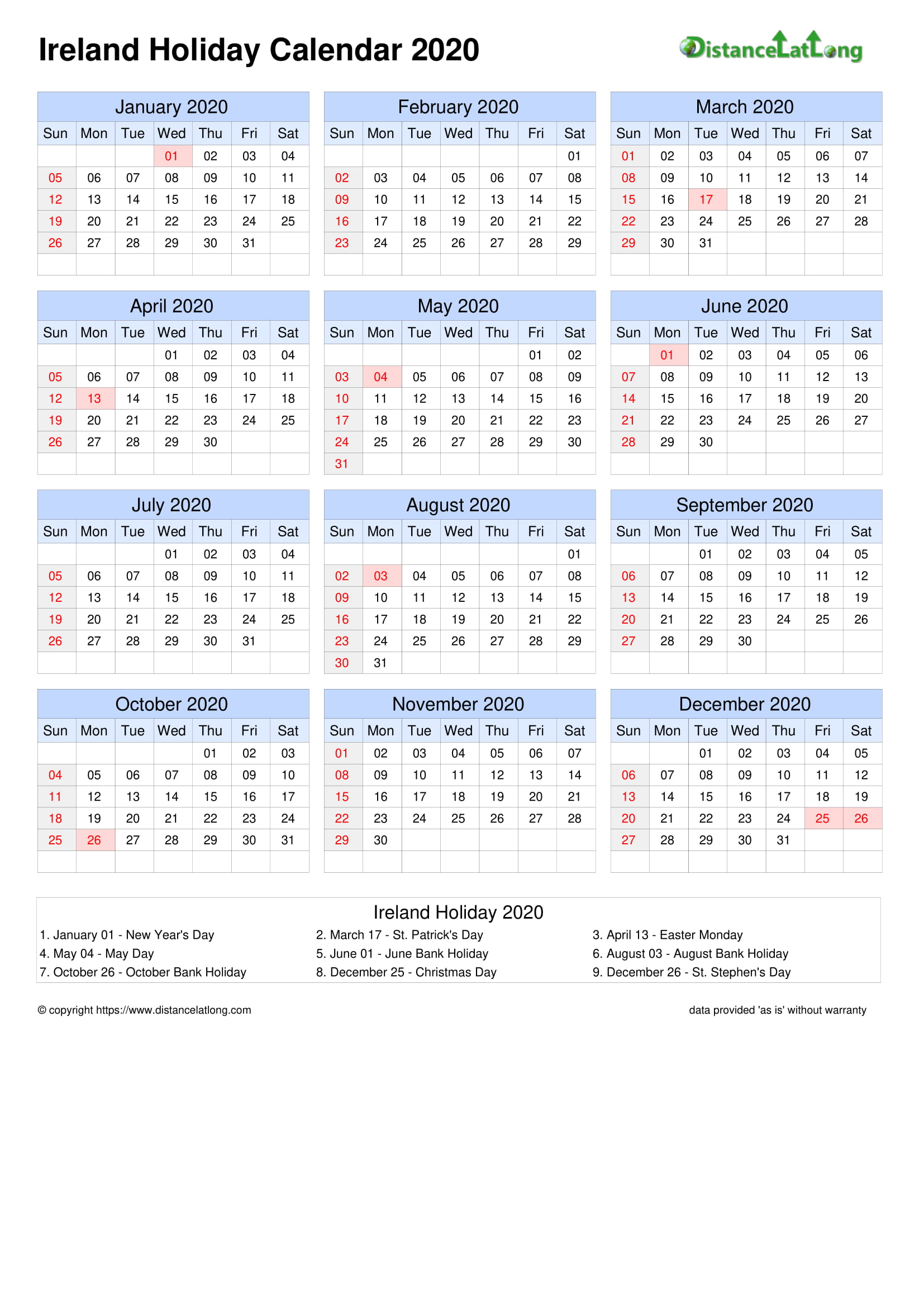 Calendar horizontal grid sunday to saturday bank holiday ...