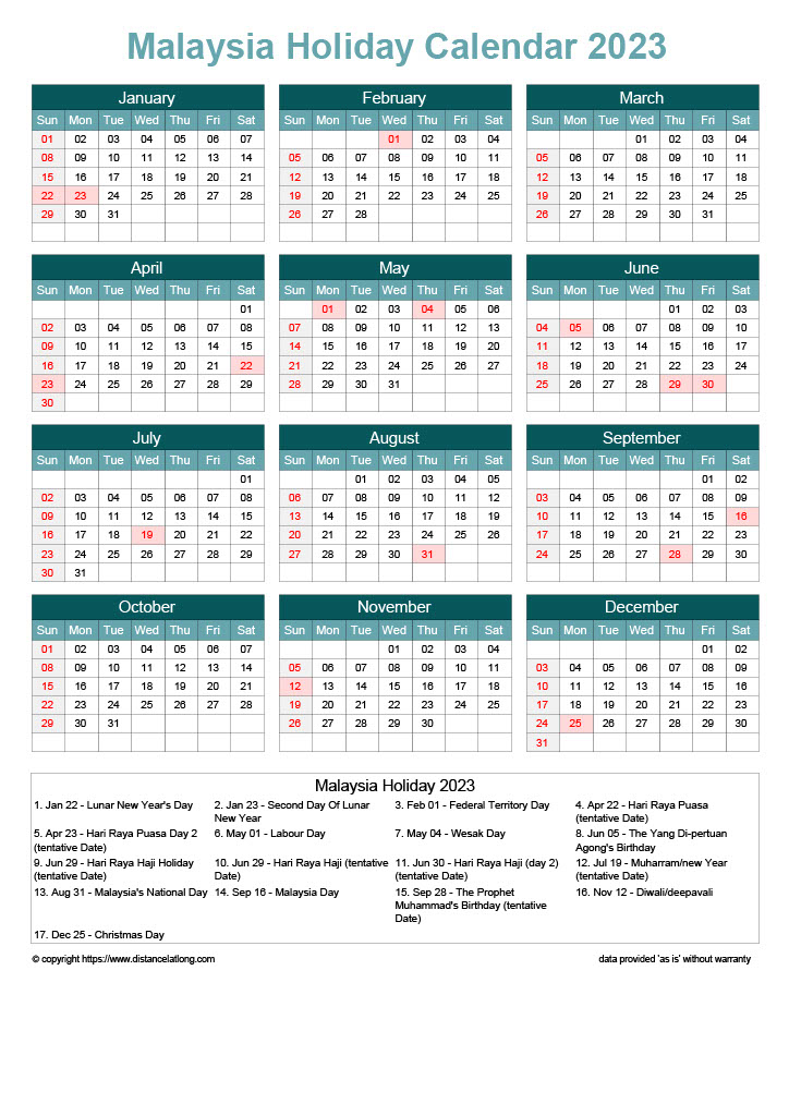 Download Free Printable 2023 Monthly Calendar With Malaysia Holidays -  distancelatlong.com