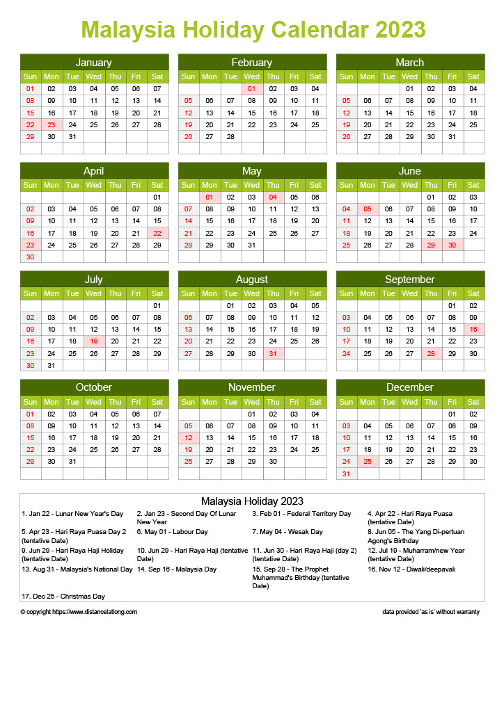 Download Free Printable 2023 Monthly Calendar With Malaysia Holidays
