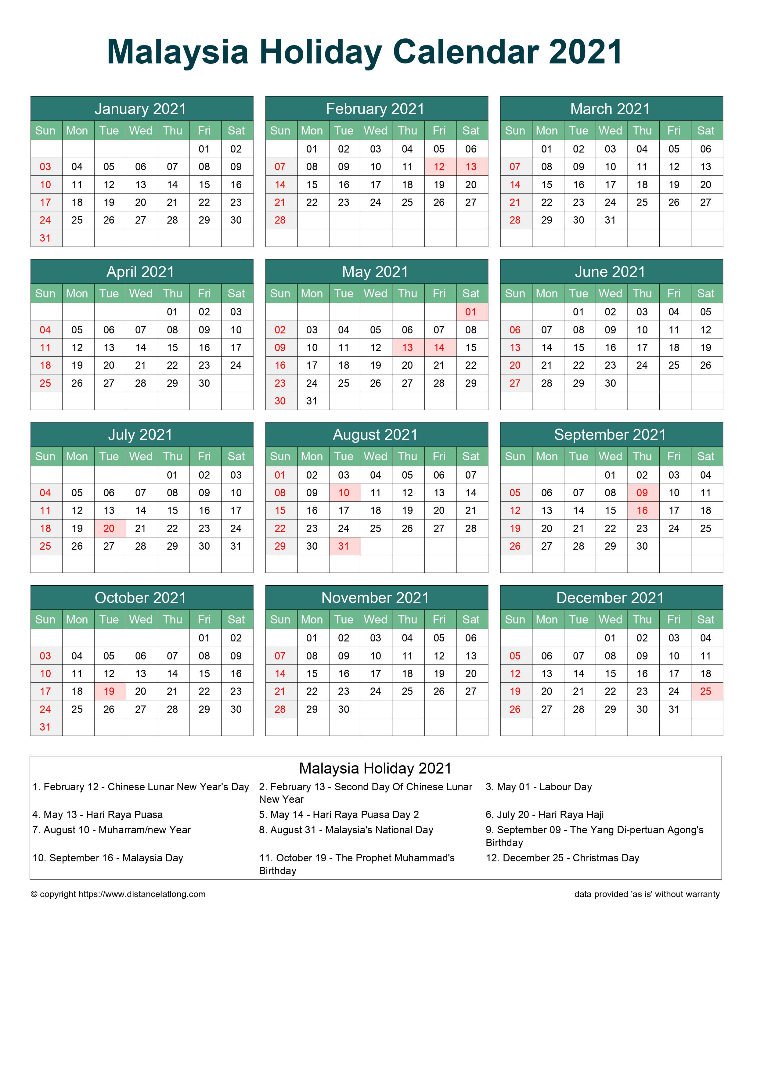 Calendar september 2021 malaysia