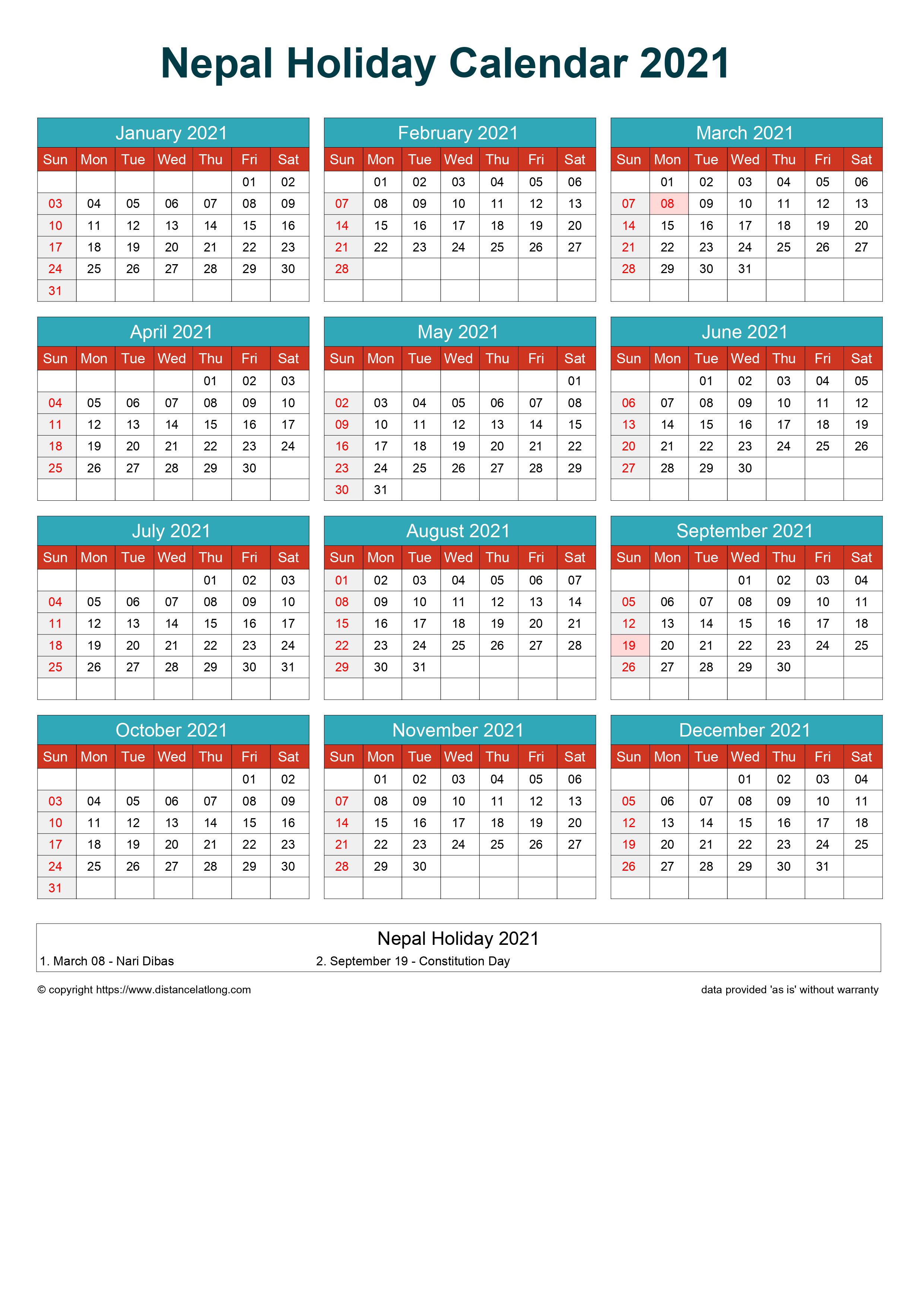 Nepali Calendar 2022 2022 Holiday Calendar Holidayportrait Orientation Free Printable Templates  - Free Download - Distancelatlong.com