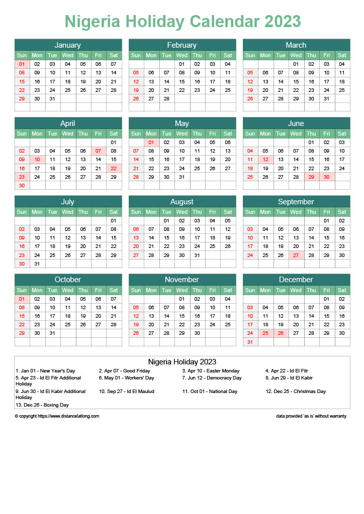 Download Free Printable 2023 Monthly Calendar With Nigeria Holidays ...