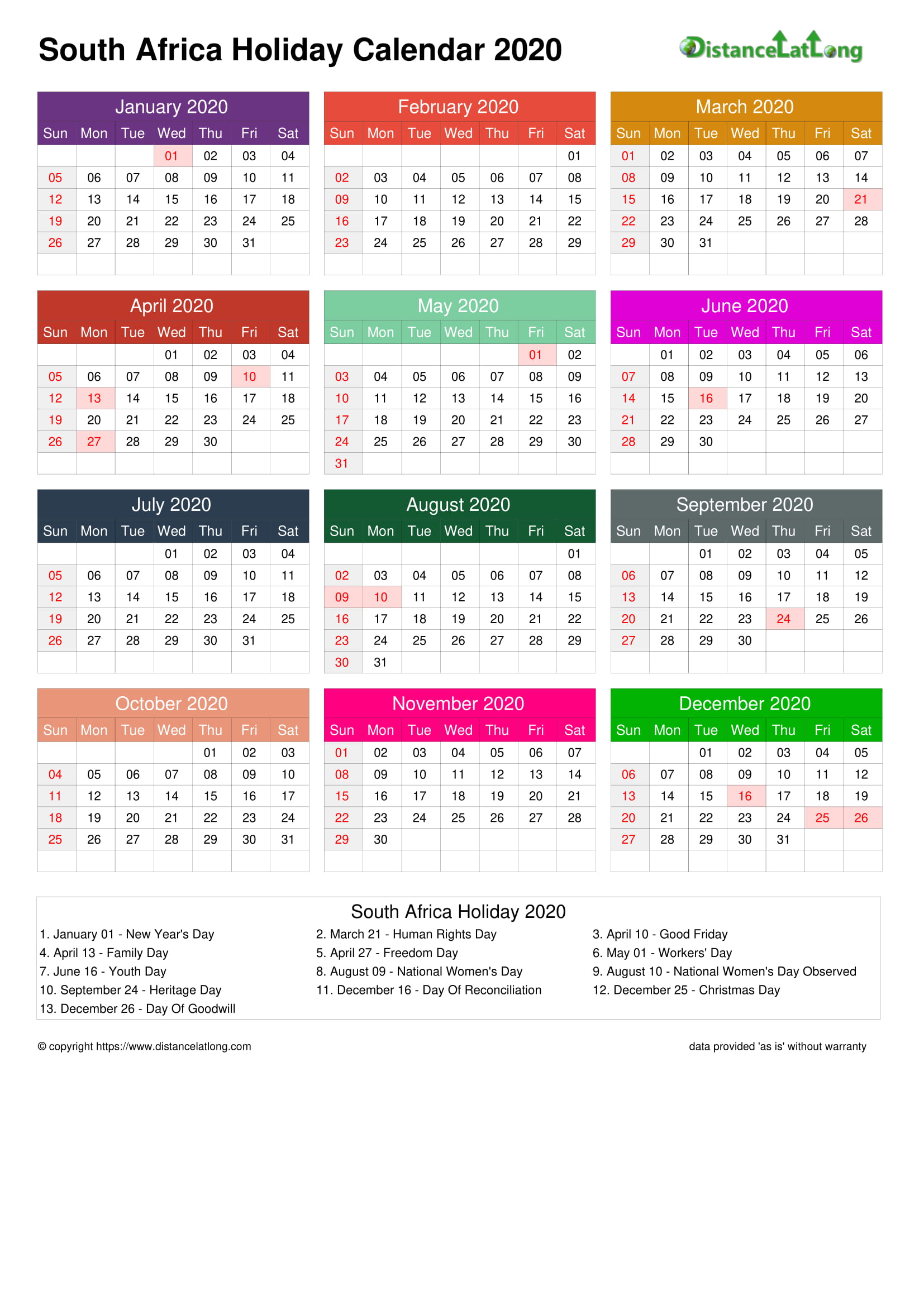 Calendar horizontal multi color grid sunday to saturday ...