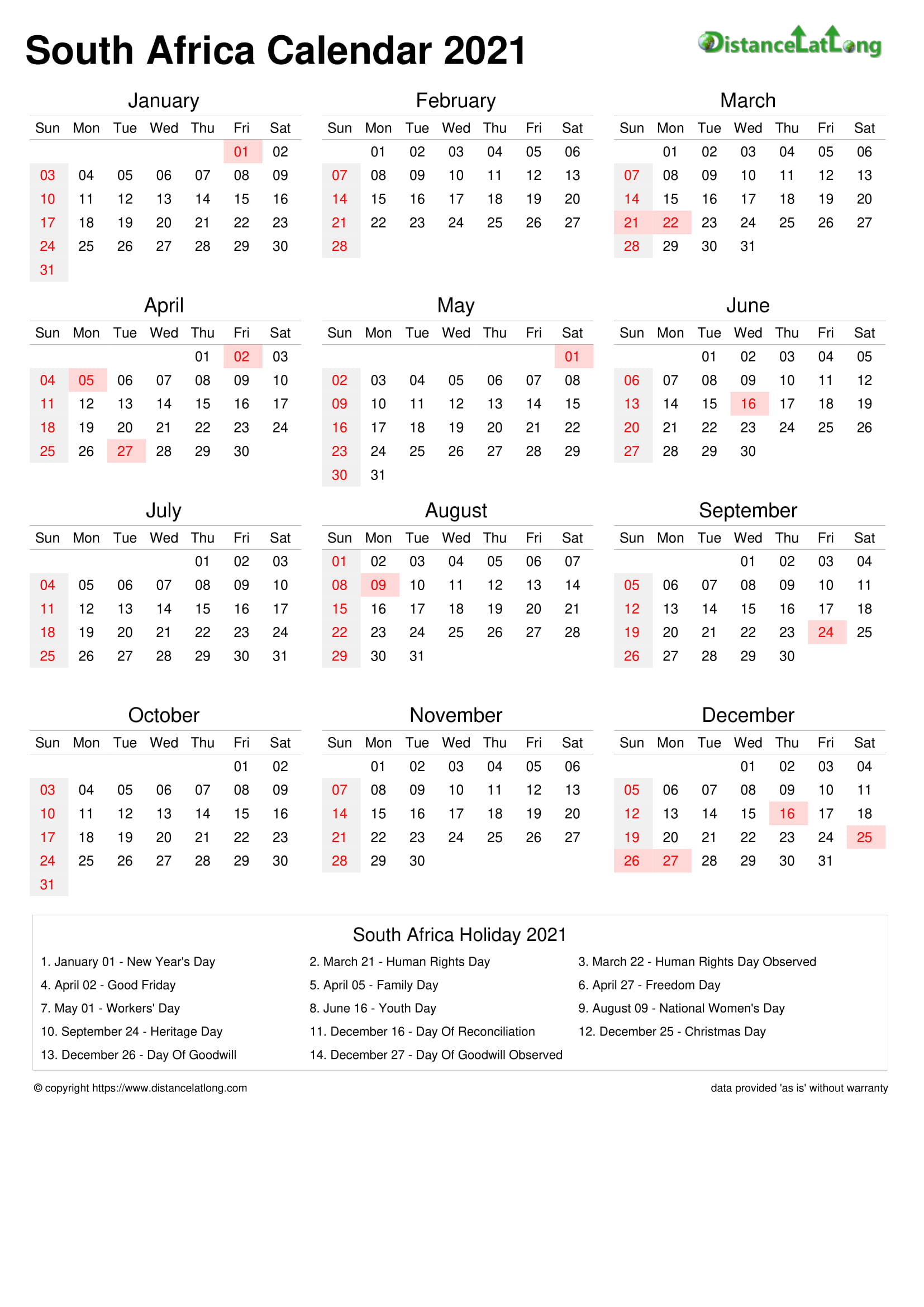 South African Public Holiday Calendar 2021 Aleferreirasp