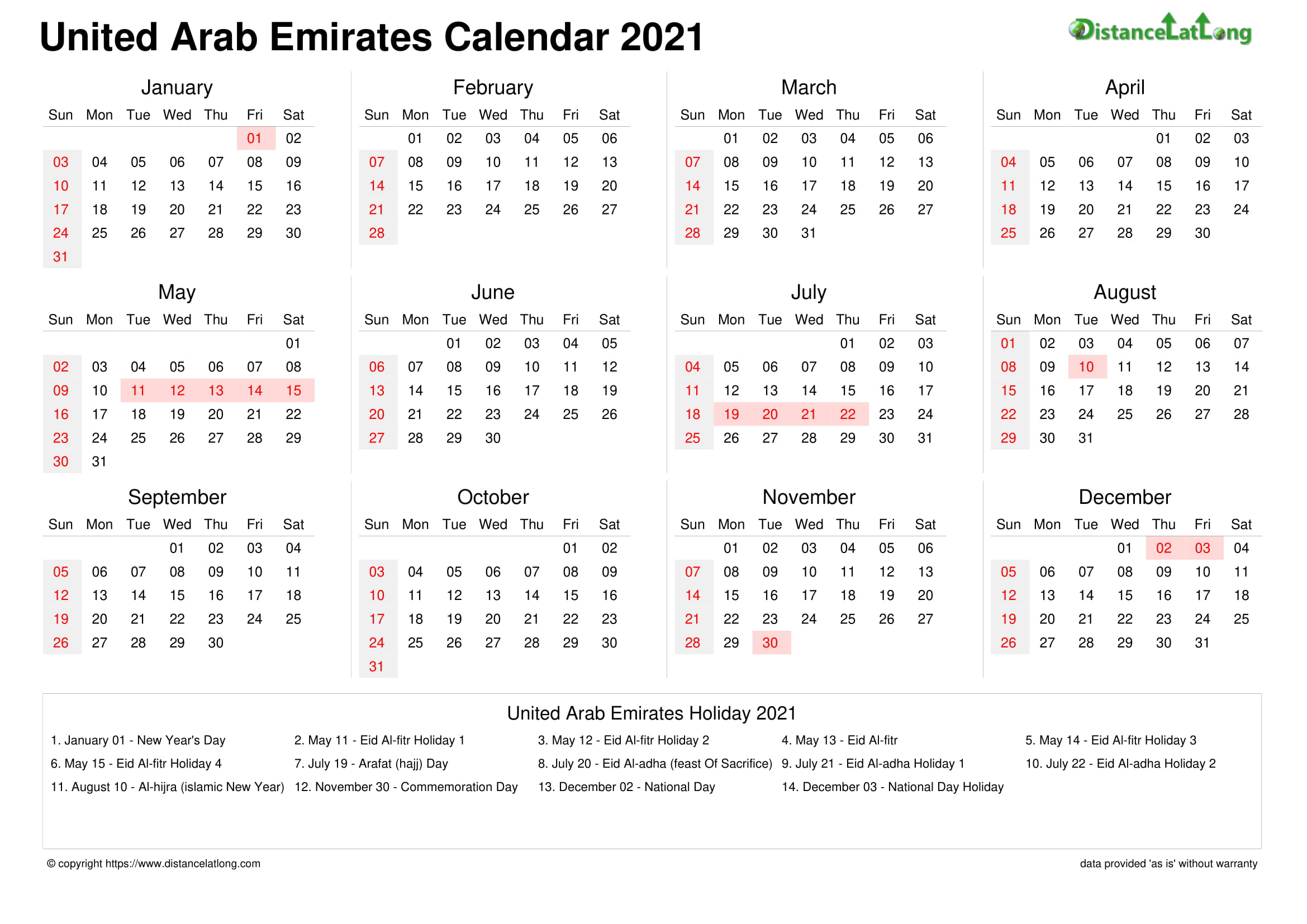 2022 United Arab Emirates Calendar With Holidays 2022 United Arab