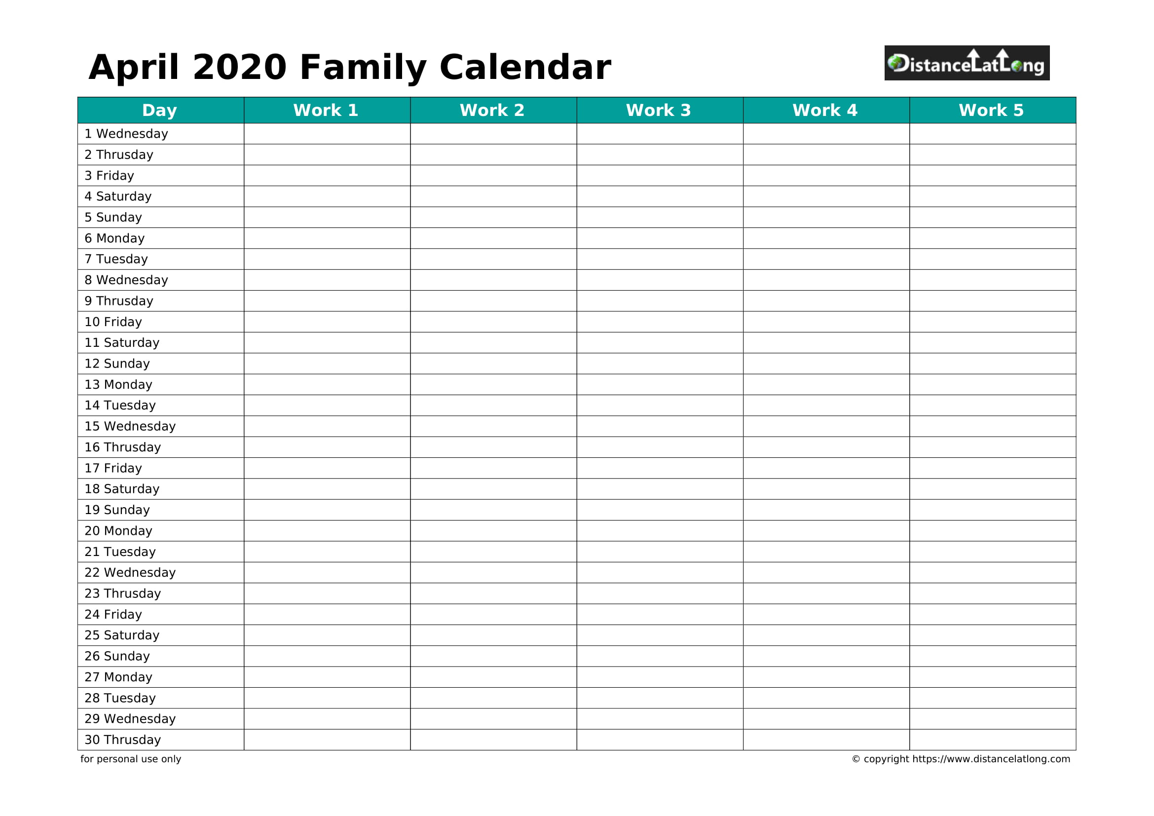 2020 Family Calendar Familylandscape Orientation Free Printable Templates Free Download Distancelatlong Com