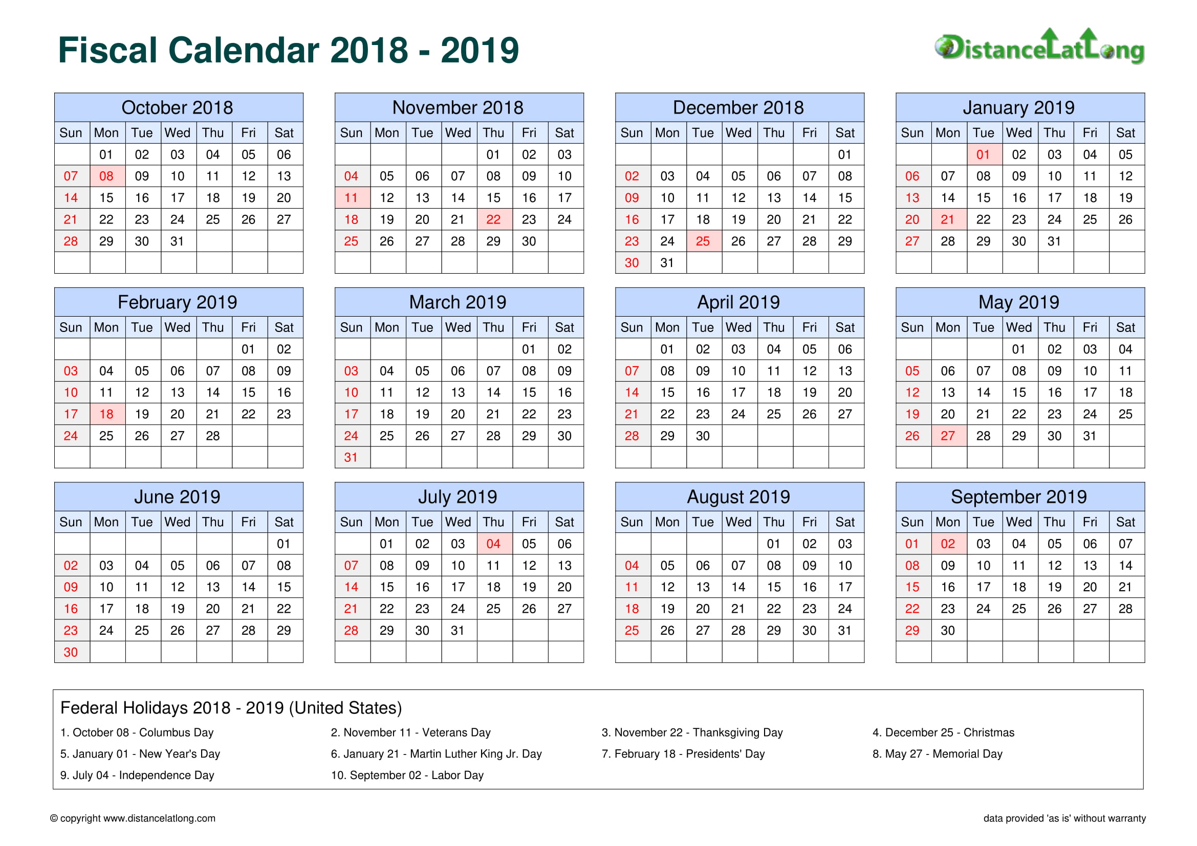 More 2020 Fiscal Landscape Calendar Templates