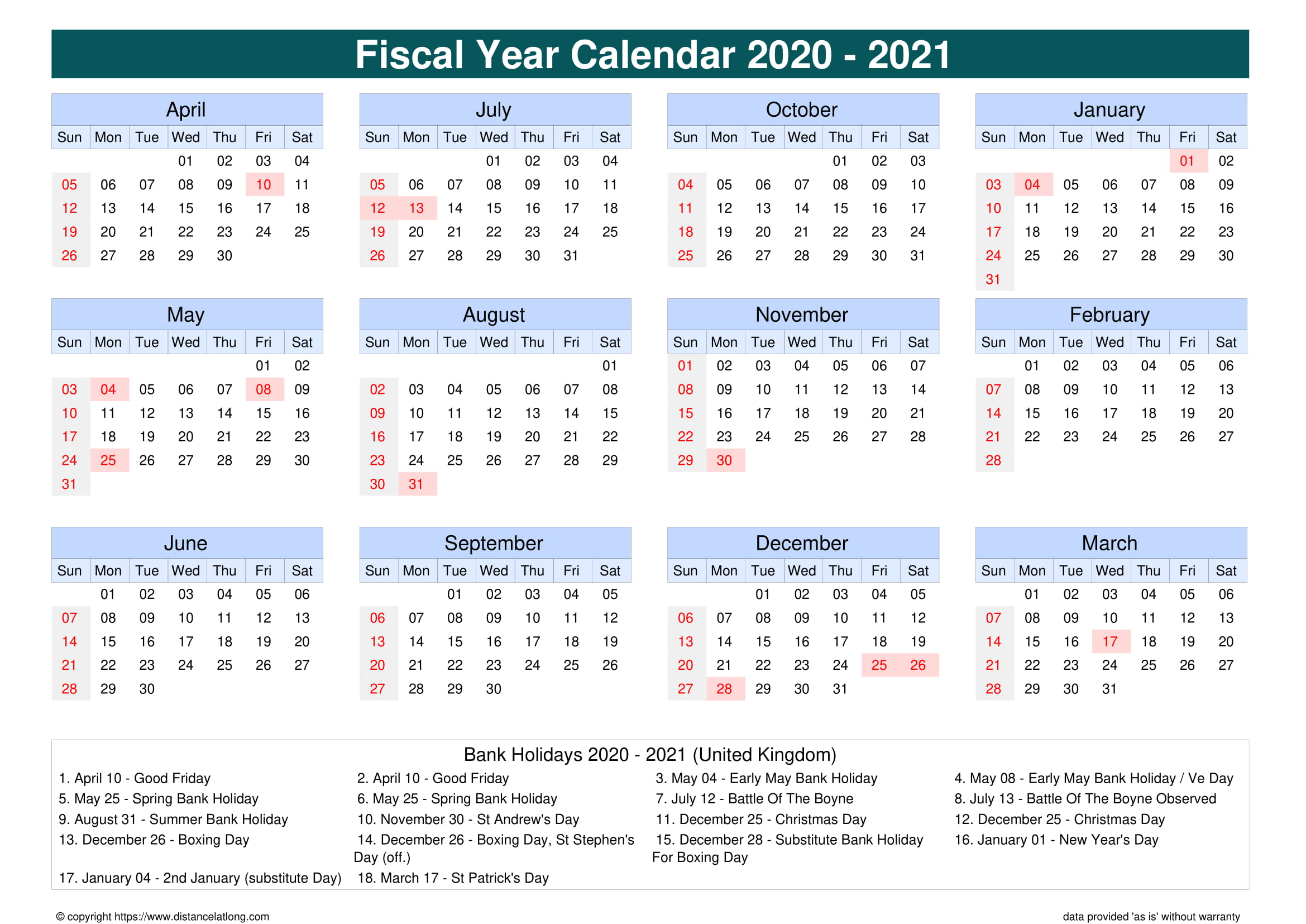 12 Month Free Printable Calendar 2021 Uk