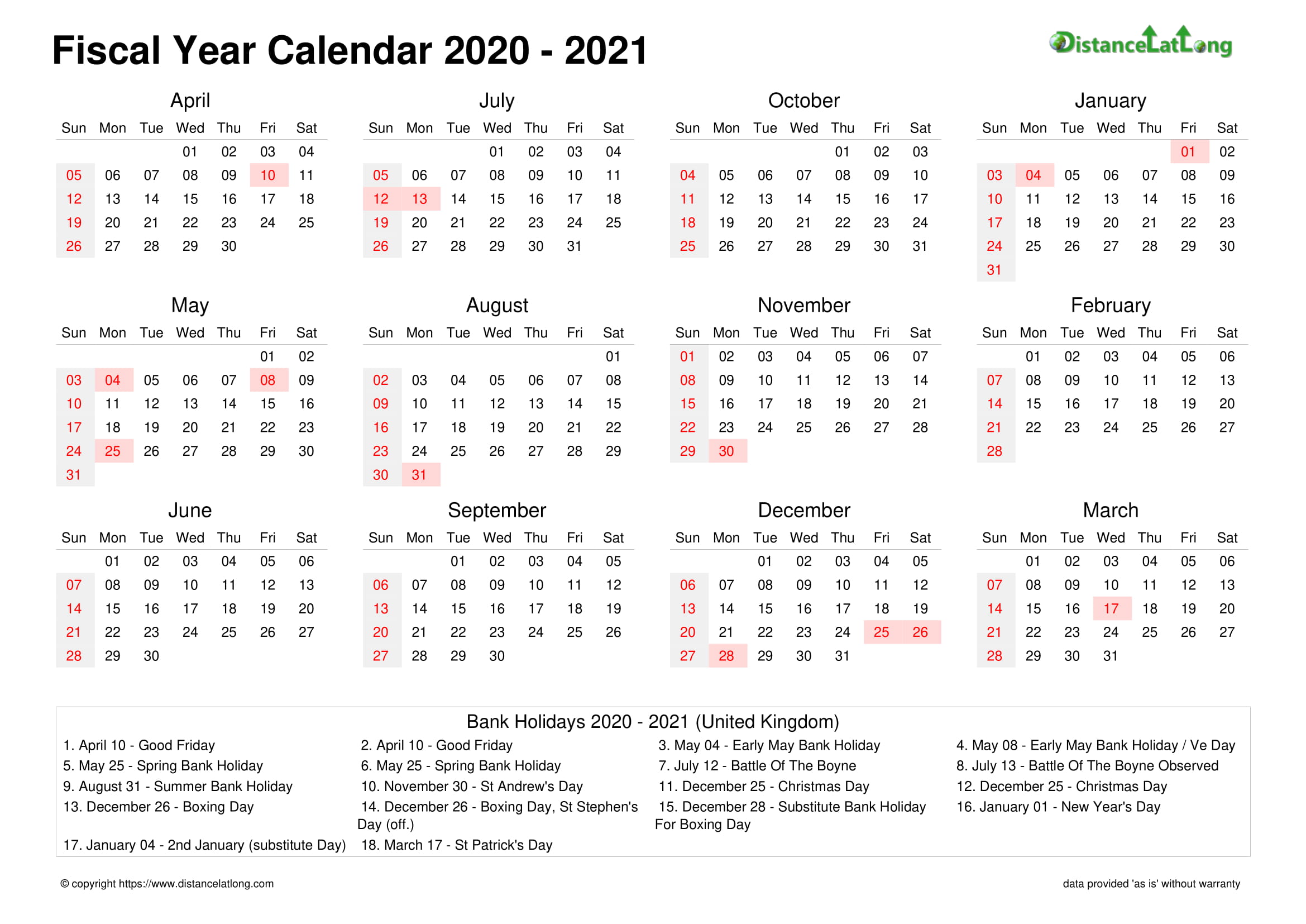 Fiscal Year 2020 2021 Calendar Templates Free Printable Fiscal