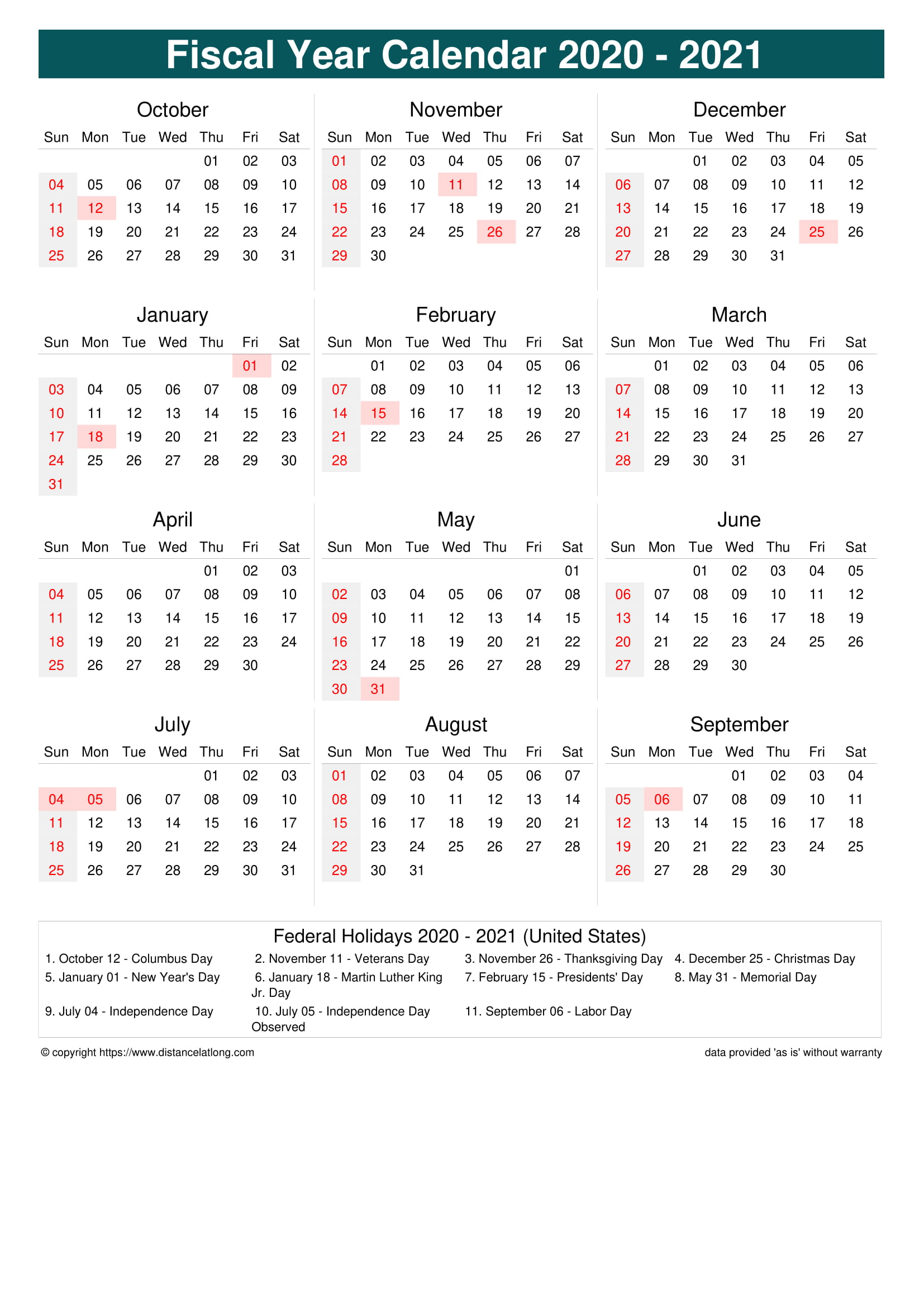 Fiscal Year 2020 2021 Calendar Templates Free Printable Fiscal Calendar Templates Distancelatlong Com
