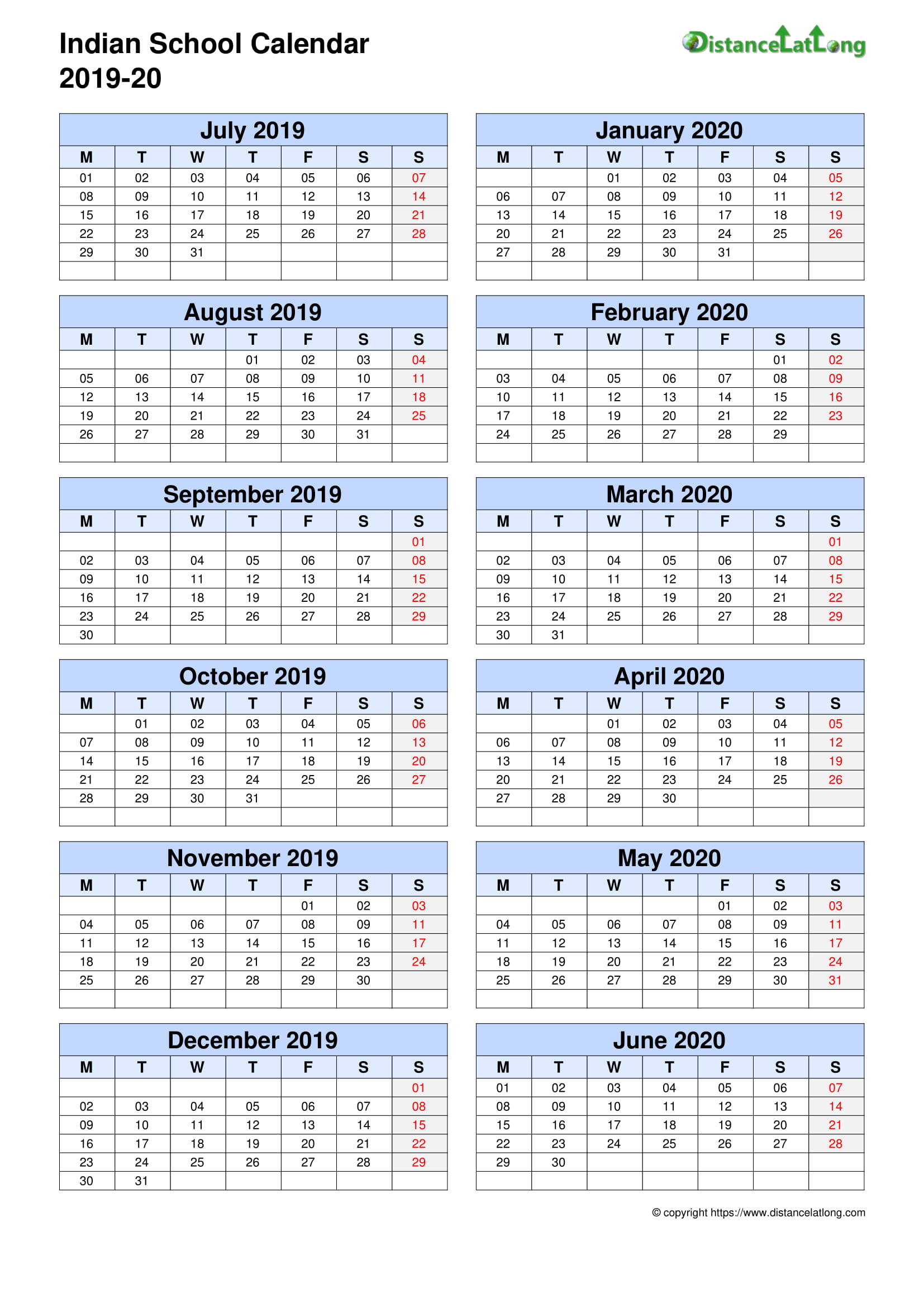 School Year 2019 2020 Calendar Templates Free Printable School Calendar Templates Distancelatlong Com