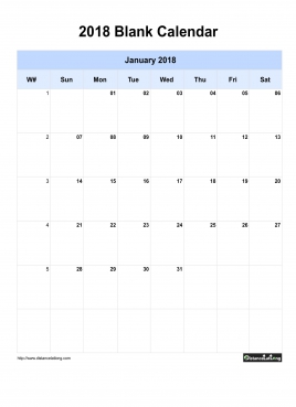 Blank Calendar 2018 One Month Per Page Sun To Sat With Weekno