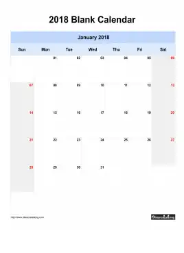 Blank Calendar 2018 One Month Per Page Sun To Sat