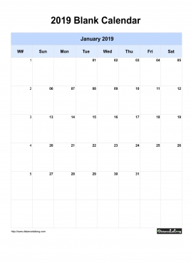 Blank Calendar 2019 One Month Per Page Sun To Sat With Weekno
