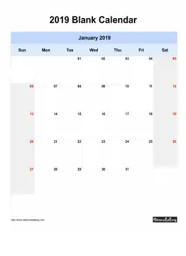 Blank Calendar 2019 One Month Per Page Sun To Sat