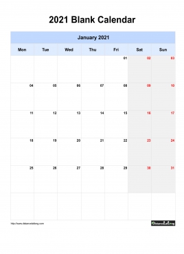 Blank Calendar 2021 One Month Per Page Mon To Sun Greay Week Day