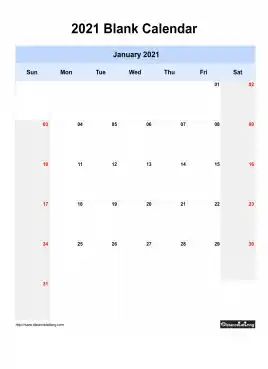 Blank Calendar 2021 One Month Per Page Sun To Sat Greay Week Day