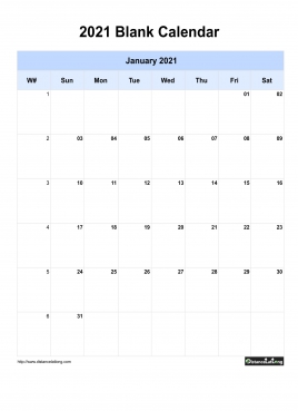 Blank Calendar 2021 One Month Per Page Sun To Sat With Weekno