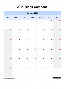 Blank Calendar 2021 One Month Per Page Sun To Sat