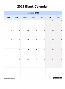 Blank Calendar 2022 One Month Per Page Mon To Sun Greay Week Day