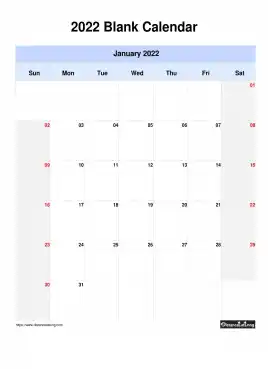 Blank Calendar 2022 One Month Per Page Sun To Sat Greay Week Day