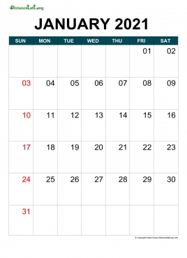 Blank Calendar Month On Each Page Blue Sun Sat Portrait 2020