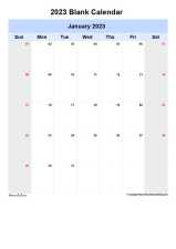 Blank Calendar Month On Each Page Sun Sat Light Blue Portrait 2023