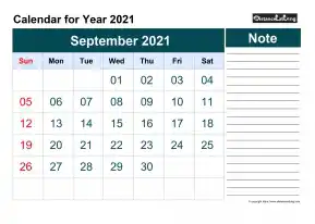 Blank Calendar Monthly September Landscape 2021