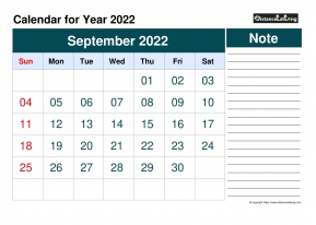 Blank Calendar Monthly September Landscape 2022