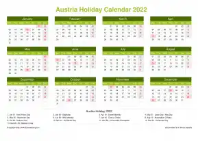 Calendar Horizintal Grid Mon Sun Austria Holiday Natural Landscape 2022