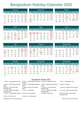 Calendar Horizintal Grid Mon Sun Bangladesh Holiday Cool Blue Portrait 2022
