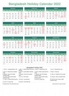 Calendar Horizintal Grid Mon Sun Bangladesh Holiday Watery Blue Portrait 2022