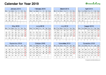 Calendar Horizintal Grid Mon Sun Blank 2019