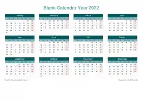 Calendar Horizintal Grid Mon Sun Blank Calendar Cool Blue Landscape 2022