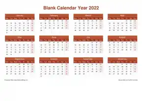 Calendar Horizintal Grid Mon Sun Blank Calendar Earth Landscape 2022