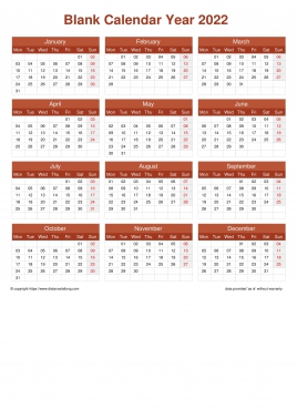 Calendar Horizintal Grid Mon Sun Blank Calendar Earth Portrait 2022