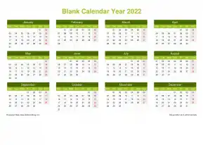 Calendar Horizintal Grid Mon Sun Blank Calendar Natural Landscape 2022