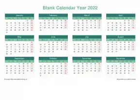 Calendar Horizintal Grid Mon Sun Blank Calendar Watery Blue Landscape 2022