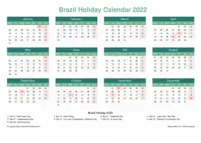Calendar Horizintal Grid Mon Sun Brazil Holiday Watery Blue Landscape 2022