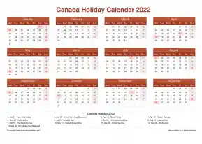 Calendar Horizintal Grid Mon Sun Canada Holiday Earth Landscape 2022