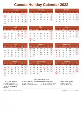 Calendar Horizintal Grid Mon Sun Canada Holiday Earth Portrait 2022