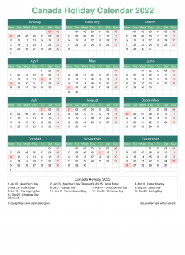 Calendar Horizintal Grid Mon Sun Canada Holiday Watery Blue Portrait 2022