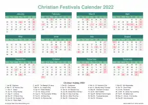 Calendar Horizintal Grid Mon Sun Christian Holiday A4 Landscape Watery Blue 2022