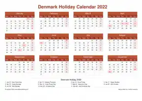 Calendar Horizintal Grid Mon Sun Denmark Holiday Earth Landscape 2022