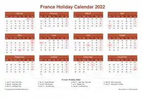 Calendar Horizintal Grid Mon Sun France Holiday Earth Landscape 2022
